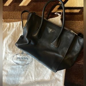 Prada Glace Calf Twin Pocket Tote Bag, Black (Nero) with authentication card